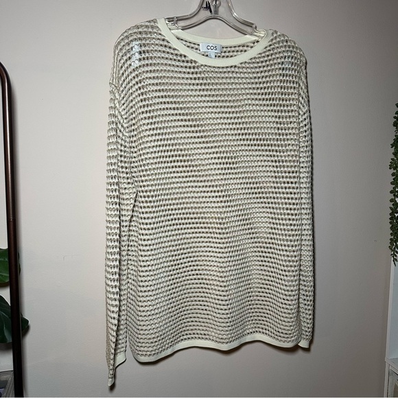 COS Cream Knit Fishnet Coverup Long Sleeve Tunic Sweater Size Small - Picture 3 of 15